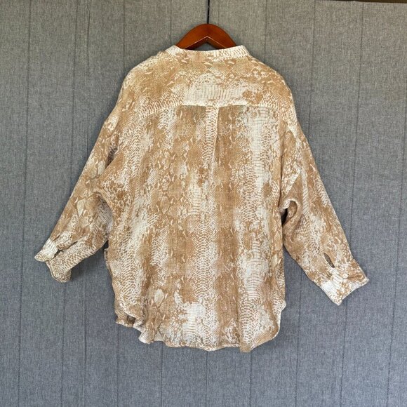 Monday  Barcelona 100%  Linen Tan Snake Print Long Sleeve Oversized Tunic Top - Picture 6 of 10